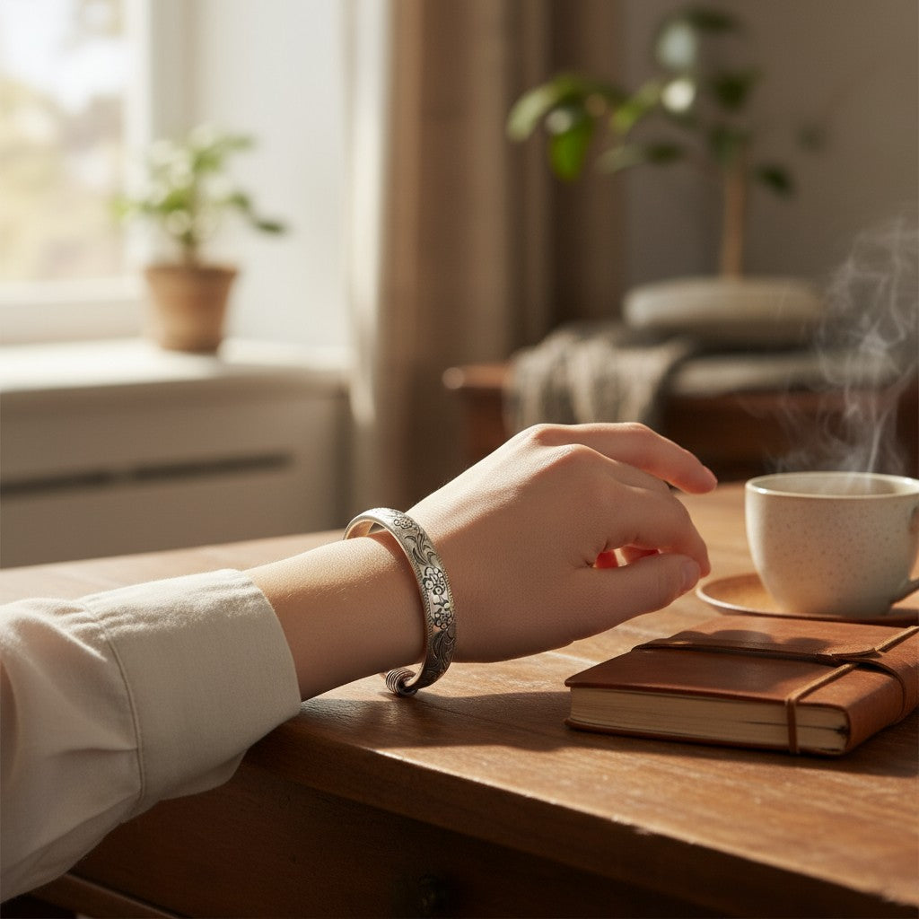 Floral Sterling Silver Bangle