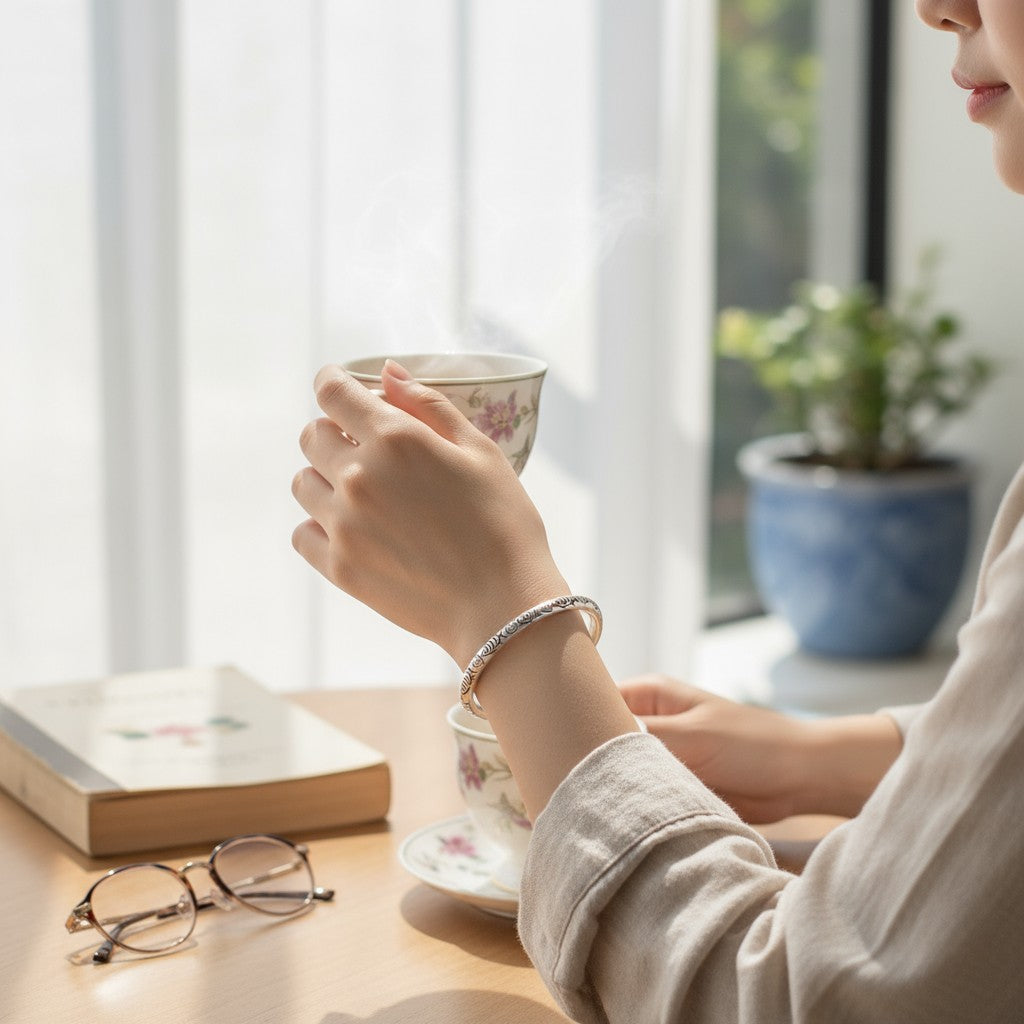Fish Motif Sterling Silver Bangle