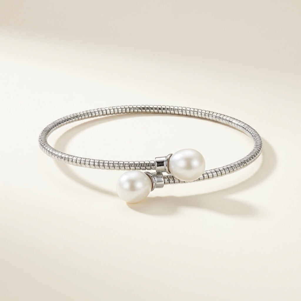 ZEVARAZ Nira Twin Pearl Silver Bracelet