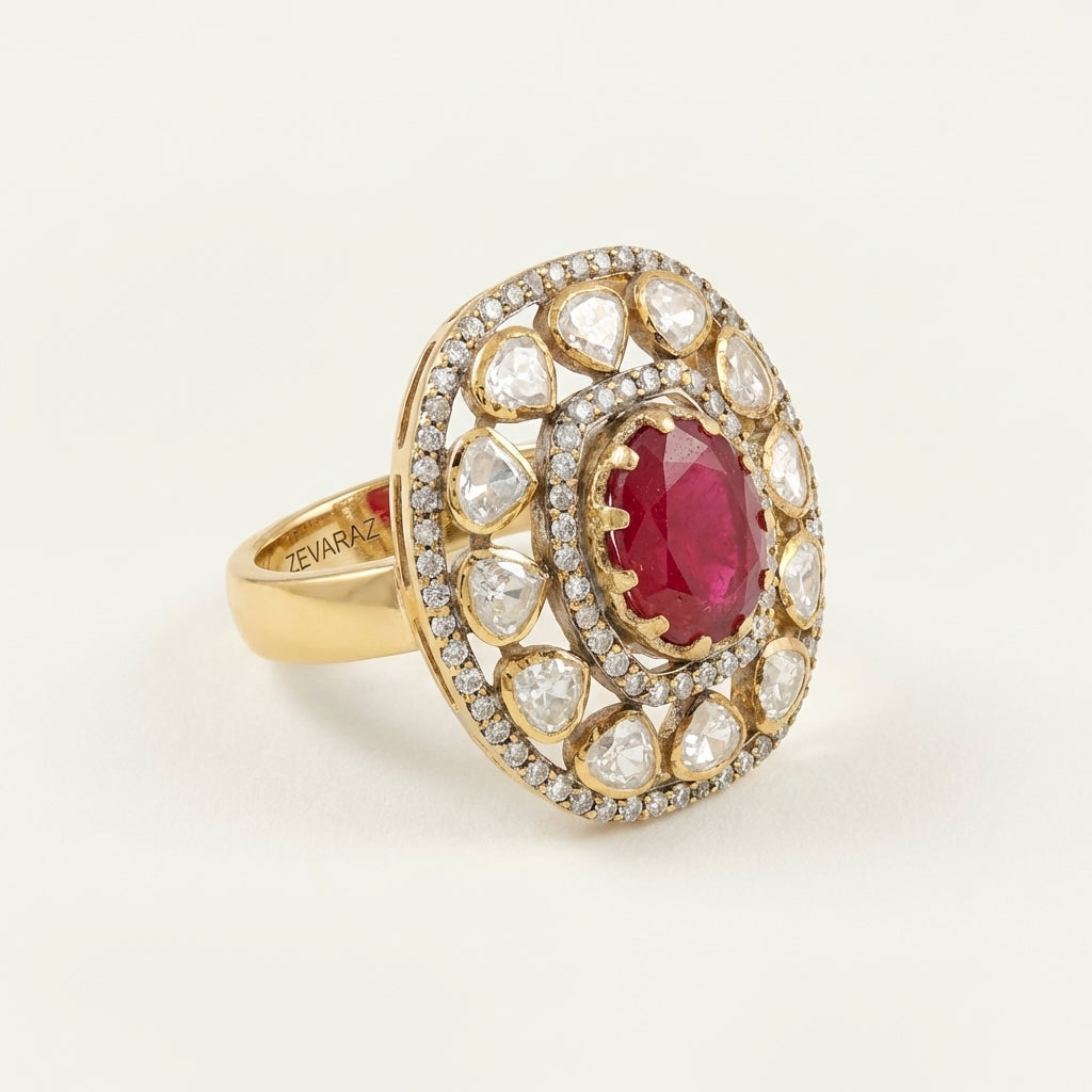 ZEVARAZ Aabha Classic Kundan Silver Ring