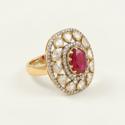 ZEVARAZ Aabha Classic Kundan Silver Ring