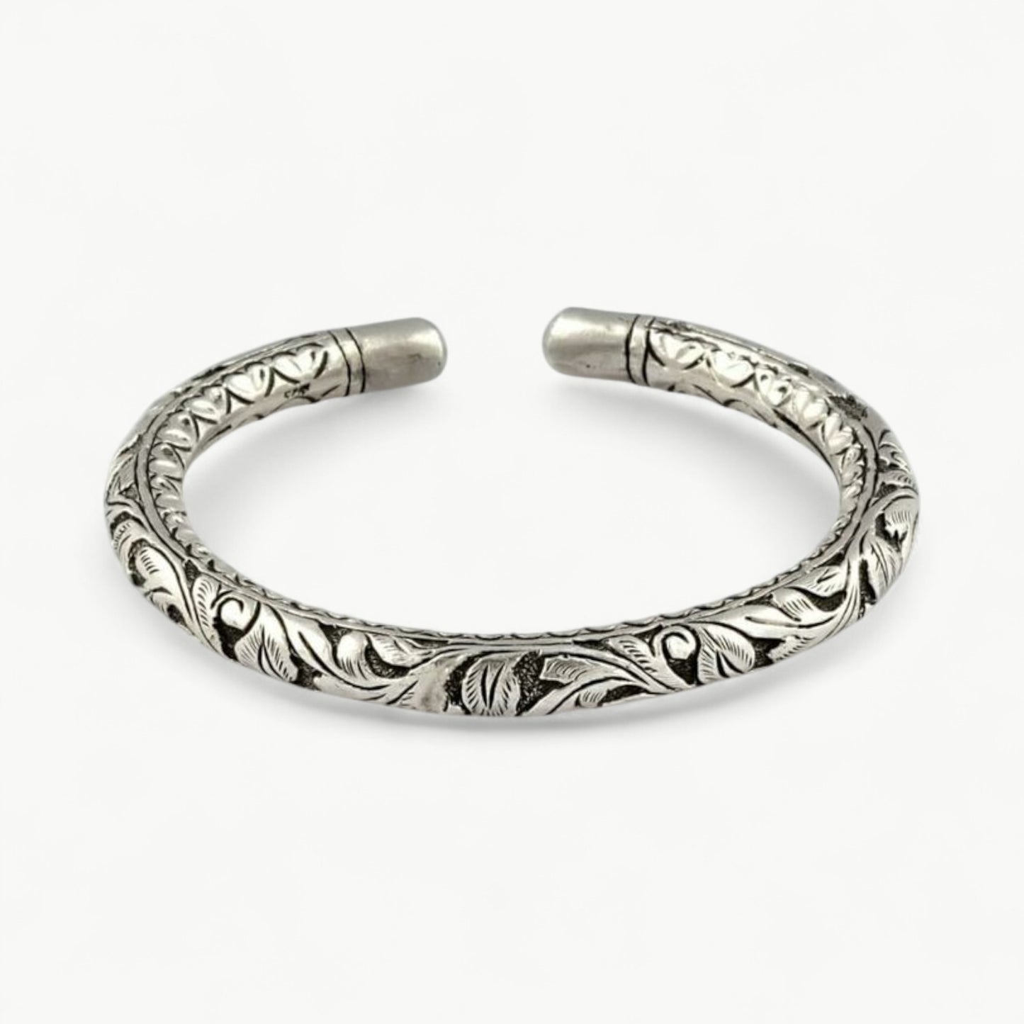 Engraved Sterling Silver Leaf Cuff Bracelet