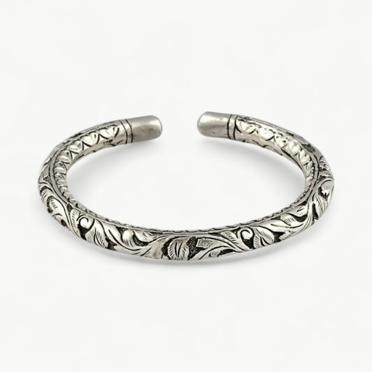 Engraved Sterling Silver Leaf Cuff Bracelet