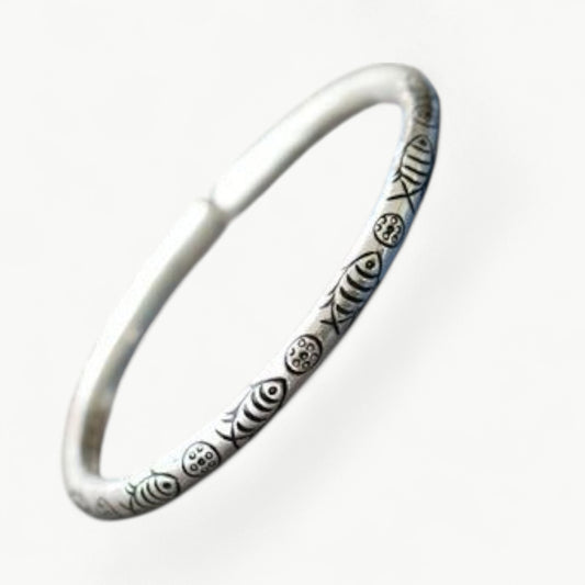 Fish Motif Sterling Silver Bangle
