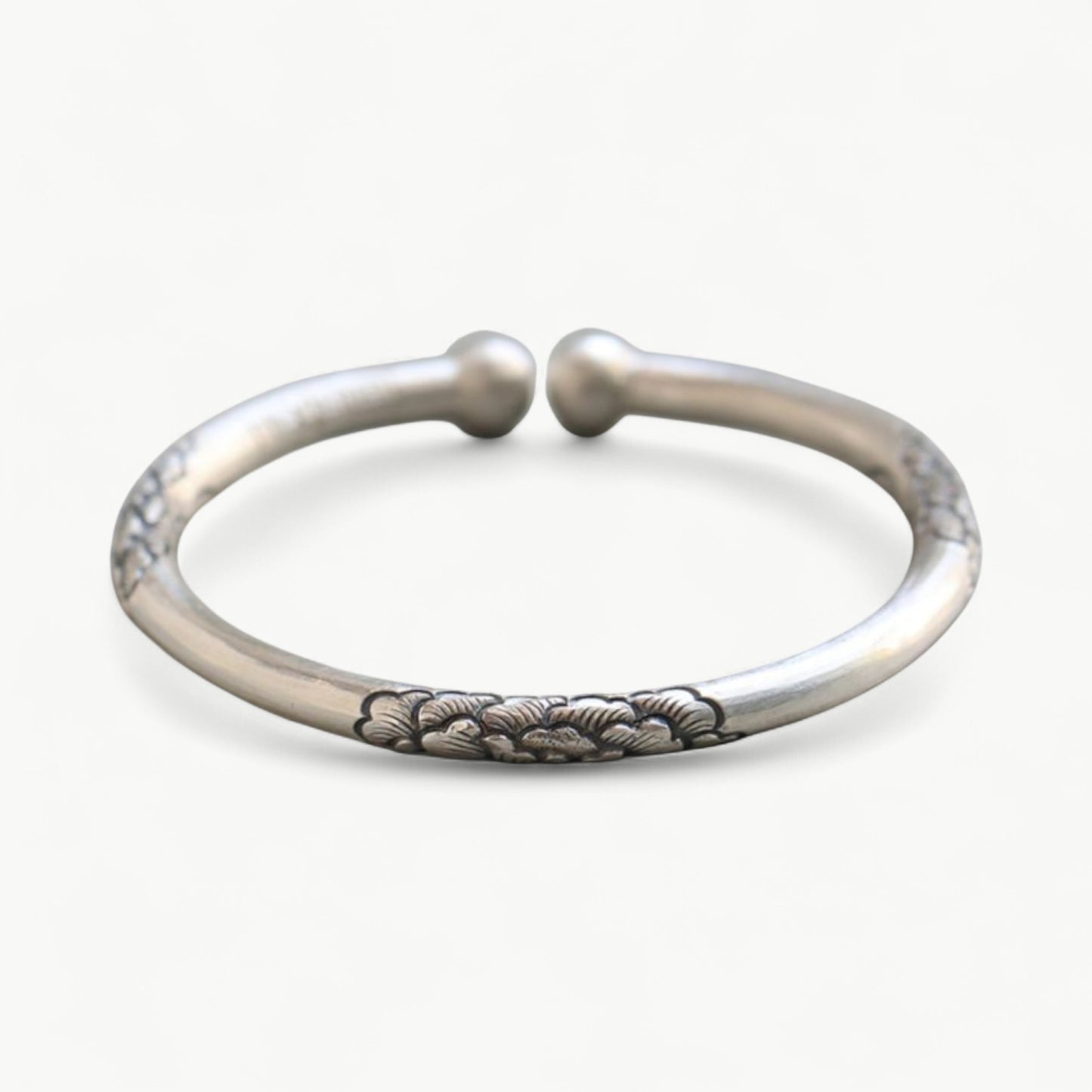 Peony Flower Sterling Silver Cuff