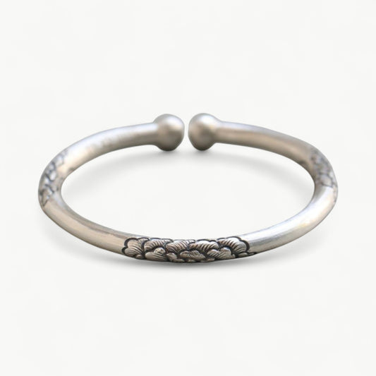 Peony Flower Sterling Silver Cuff