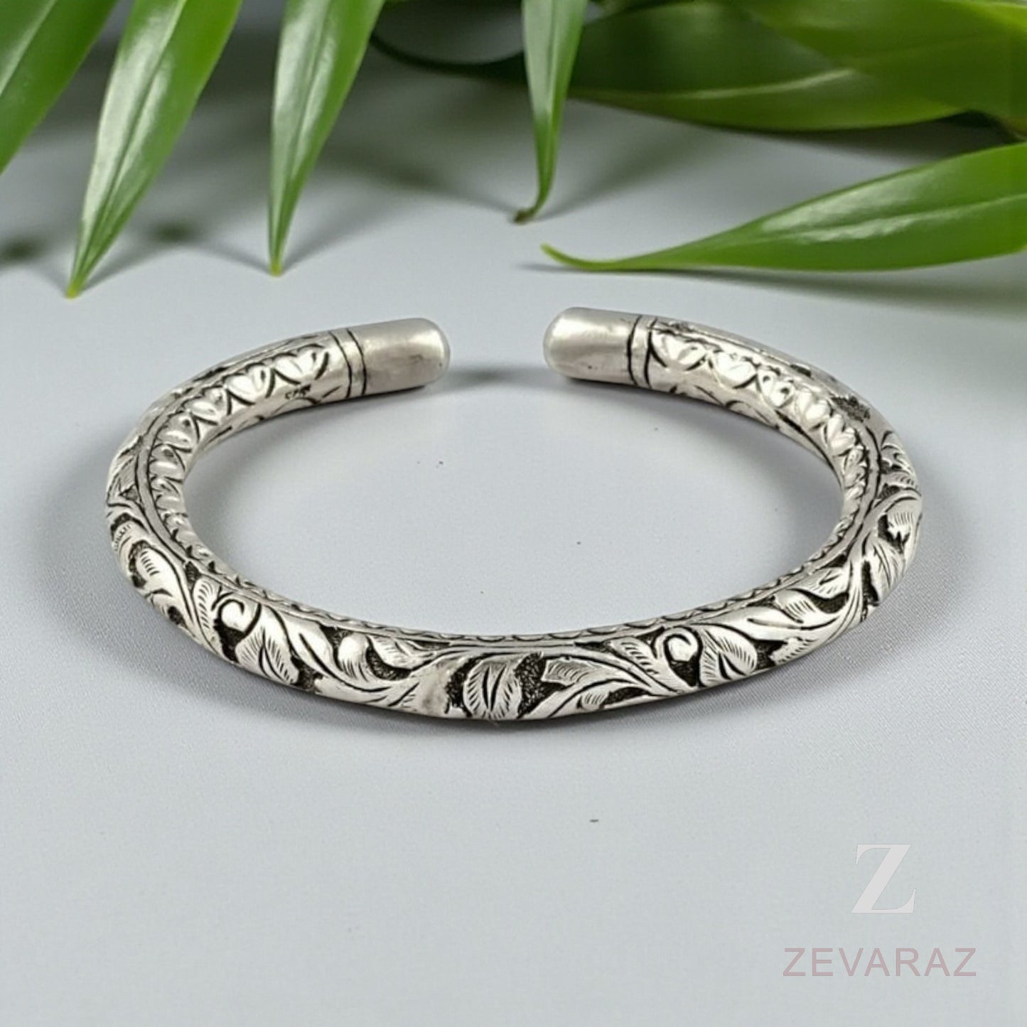 Engraved Sterling Silver Leaf Cuff Bracelet