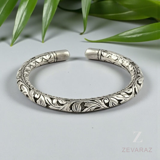 Engraved Sterling Silver Leaf Cuff Bracelet