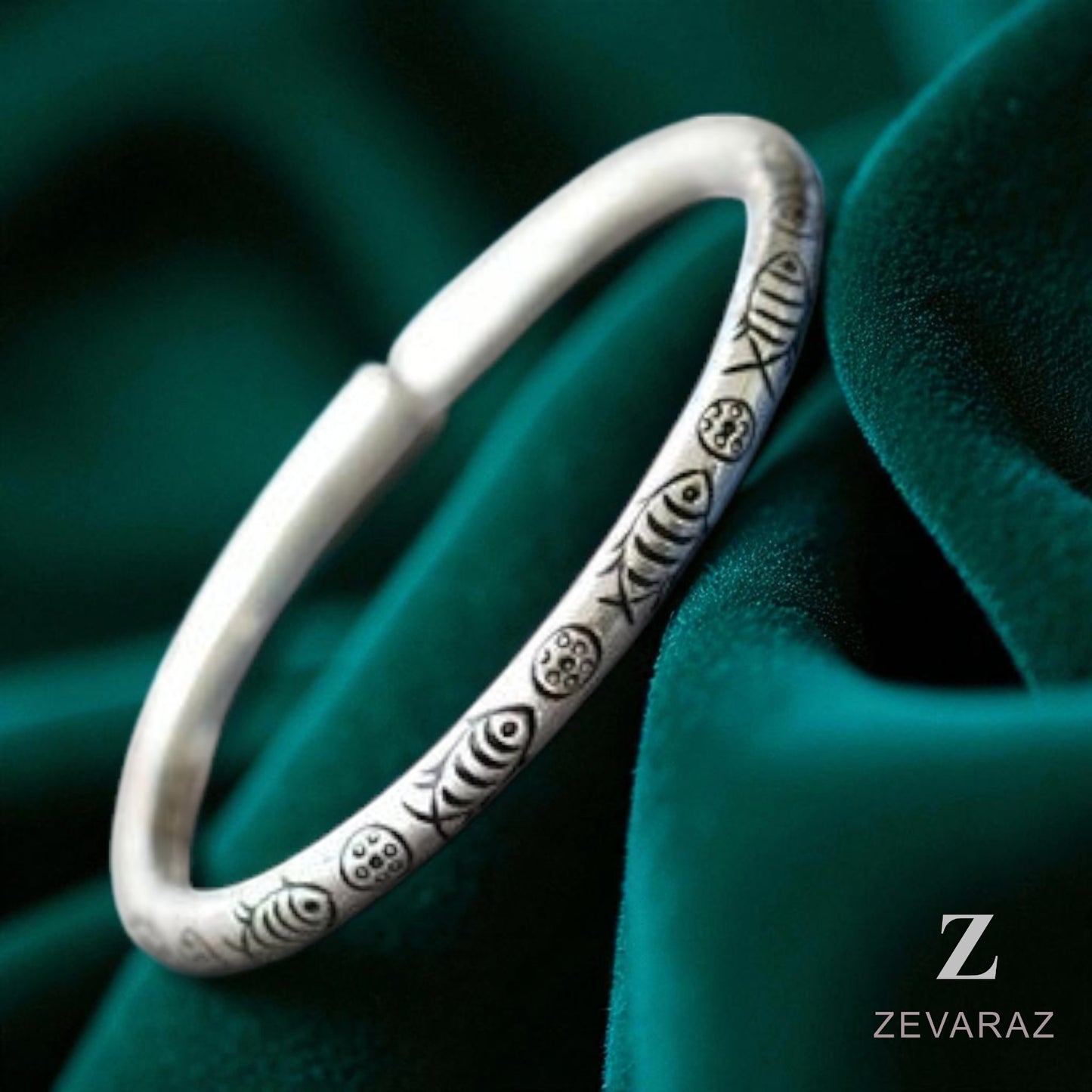 Fish Motif Sterling Silver Bangle