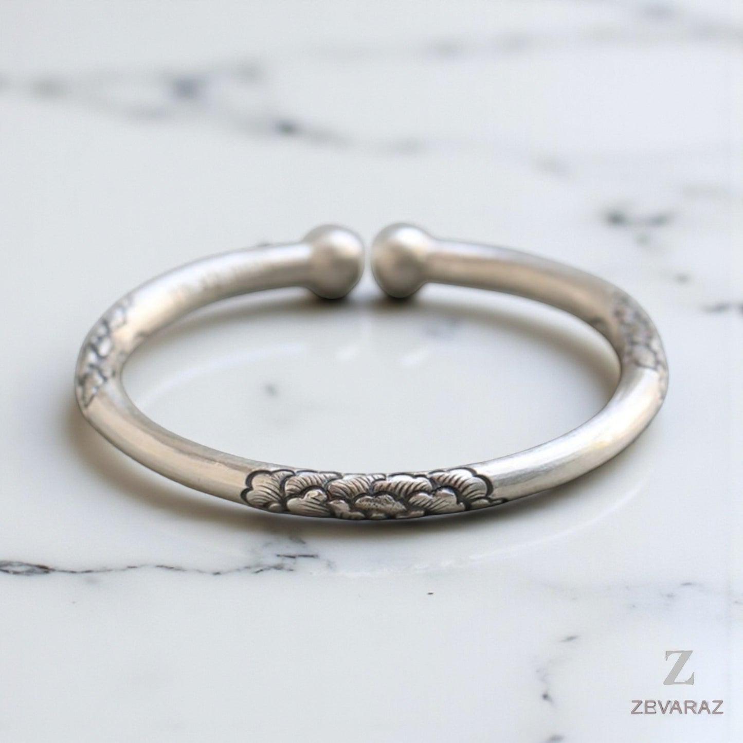 Peony Flower Sterling Silver Cuff