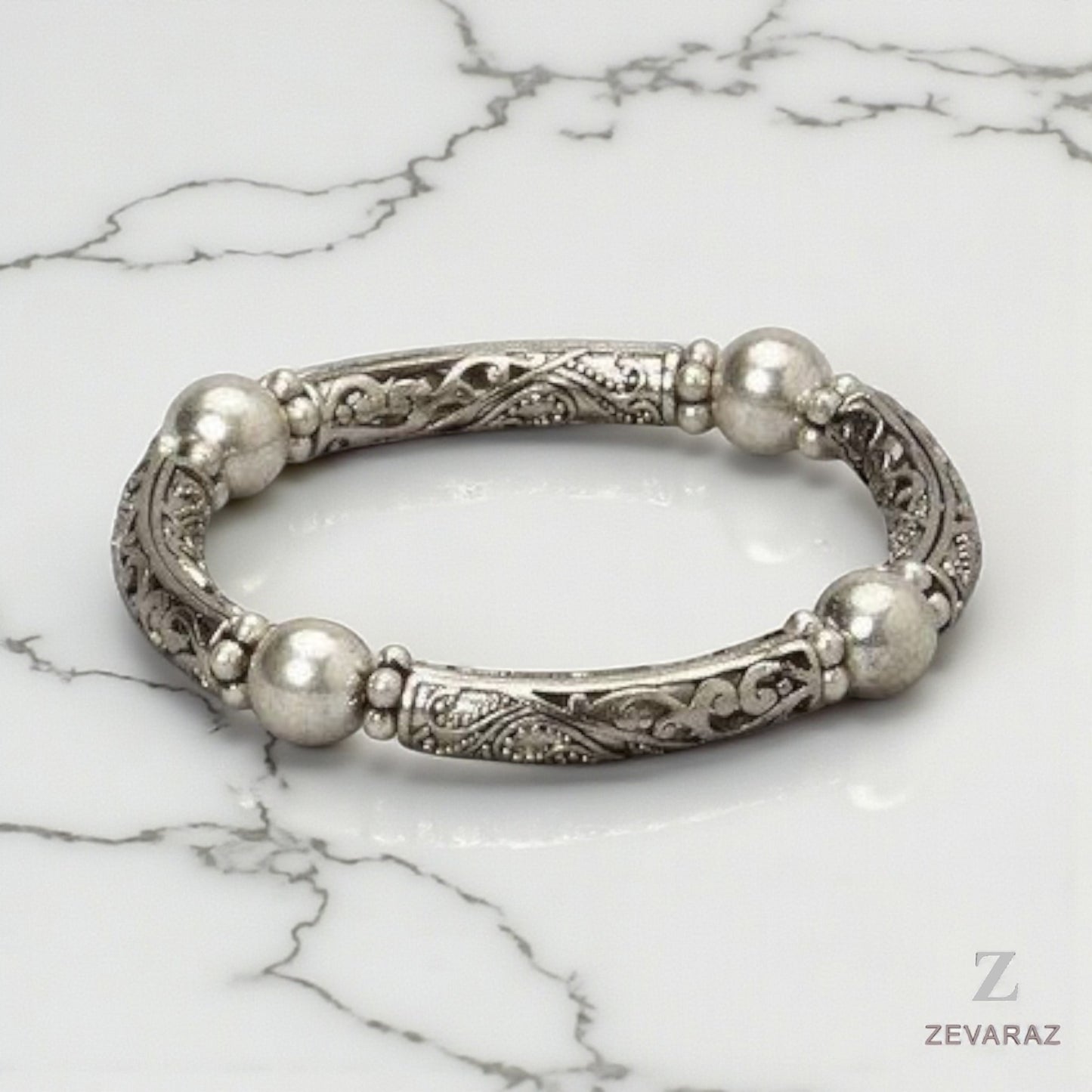 Beaded Antique Sterling Silver Bracelet