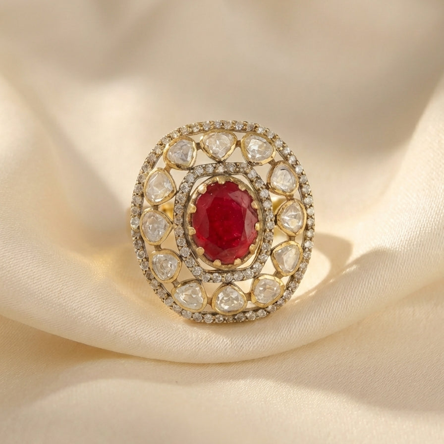 ZEVARAZ Aabha Classic Kundan Silver Ring