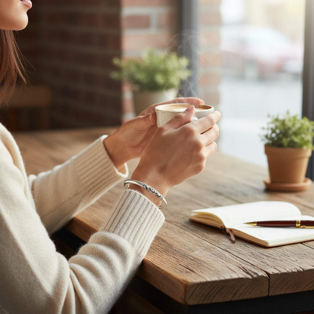 Peony Flower Sterling Silver Cuff