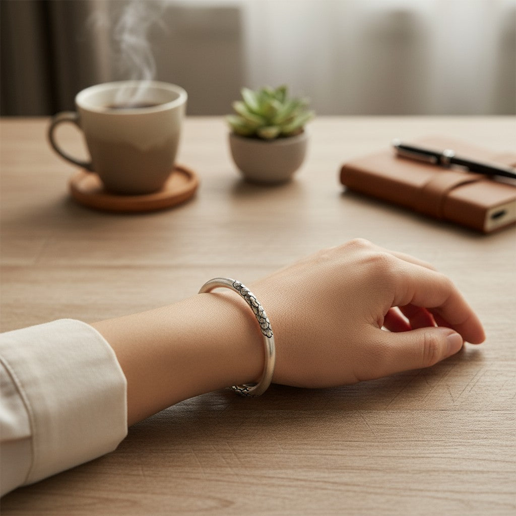 Peony Flower Sterling Silver Cuff