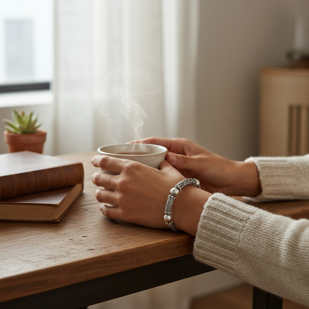 Beaded Antique Sterling Silver Bracelet