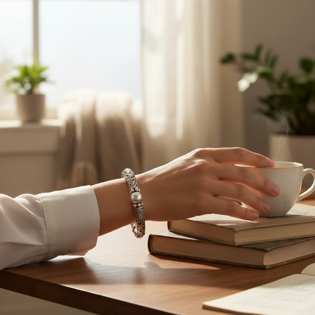 Beaded Antique Sterling Silver Bracelet