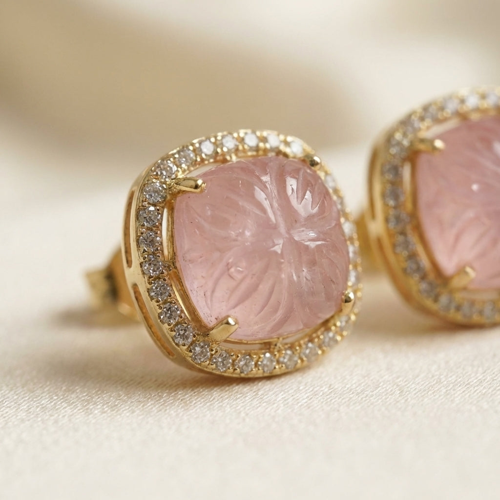 ZEVARAZ Ratna Gulabi Kamal Studs