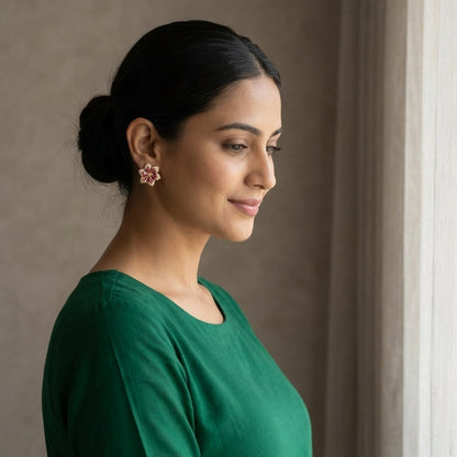ZEVARAZ Ratna Ruby Pushpa Studs