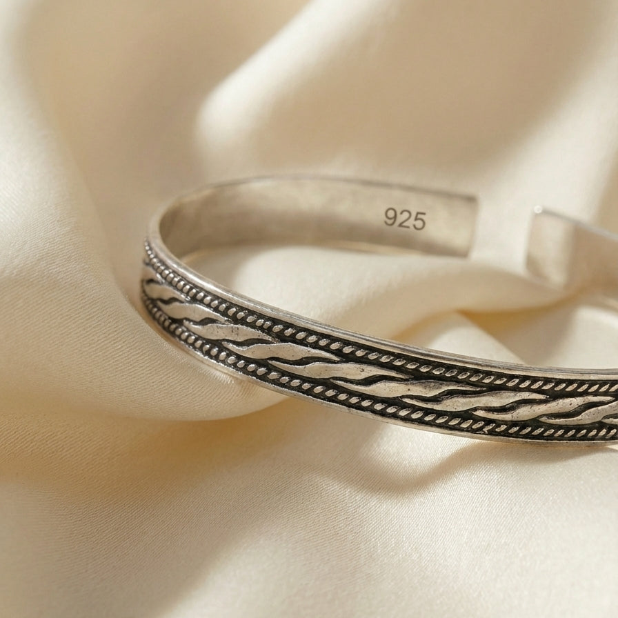 ZEVARAZ Kala Rekha Oxidised Silver Bracelet