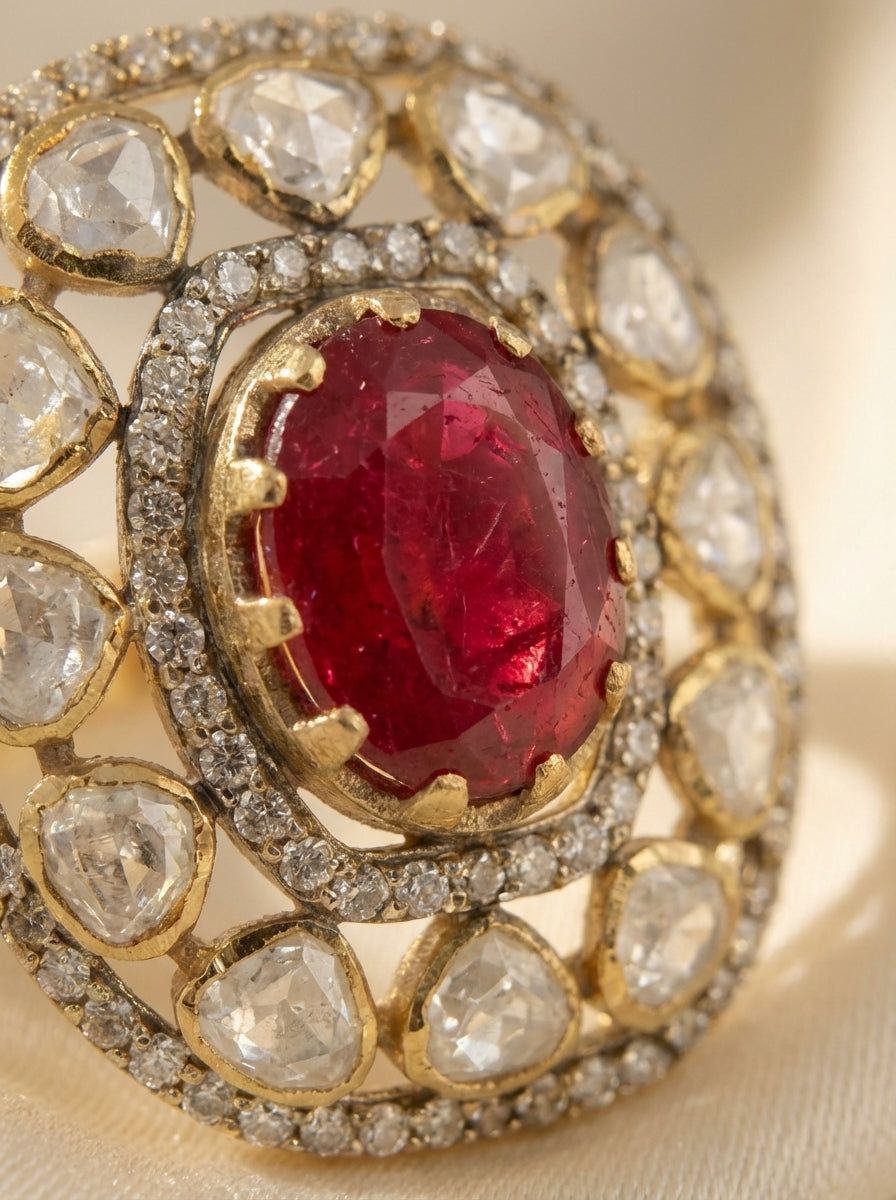 ZEVARAZ Aabha Classic Kundan Silver Ring