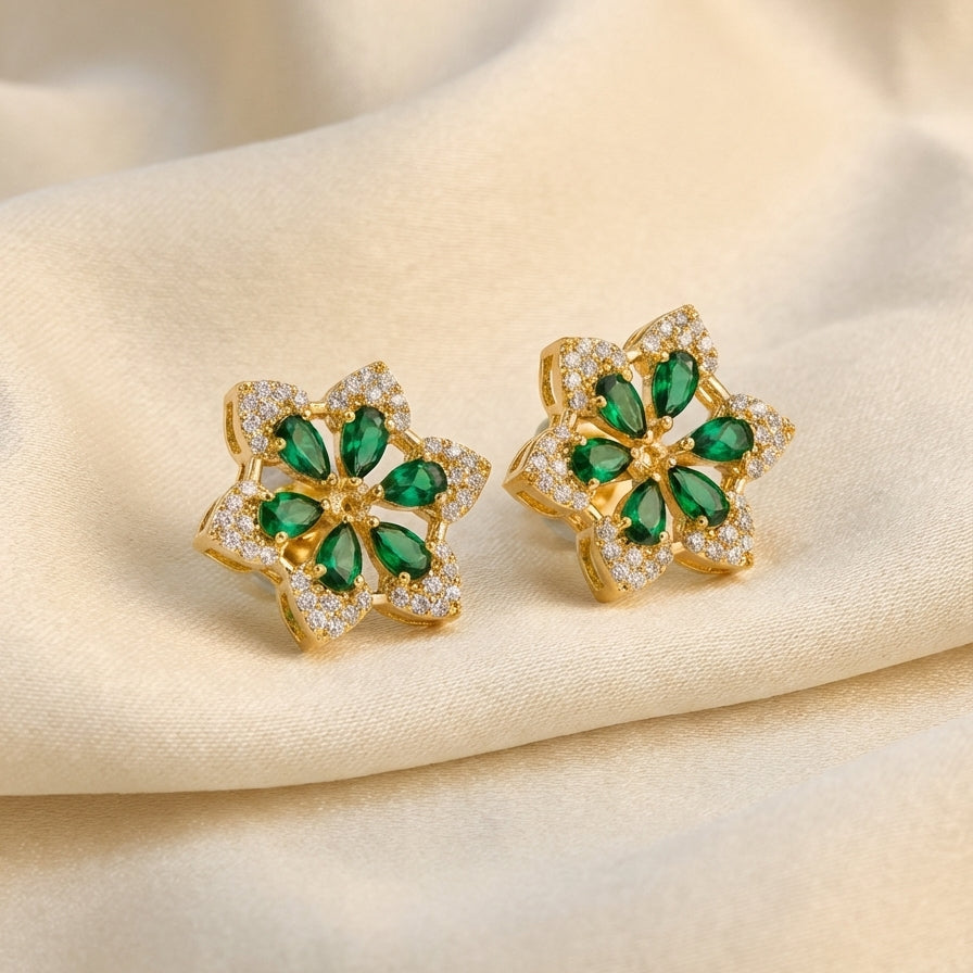 ZEVARAZ Ratna Panna Pushpa Studs
