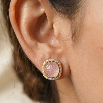 ZEVARAZ Ratna Gulabi Kamal Studs