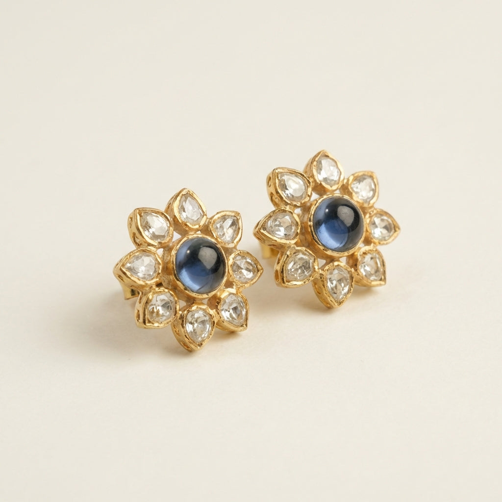 ZEVARAZ Aabha Neel Kamal Kundan Earrings
