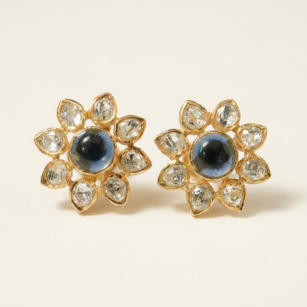 ZEVARAZ Aabha Neel Kamal Kundan Earrings
