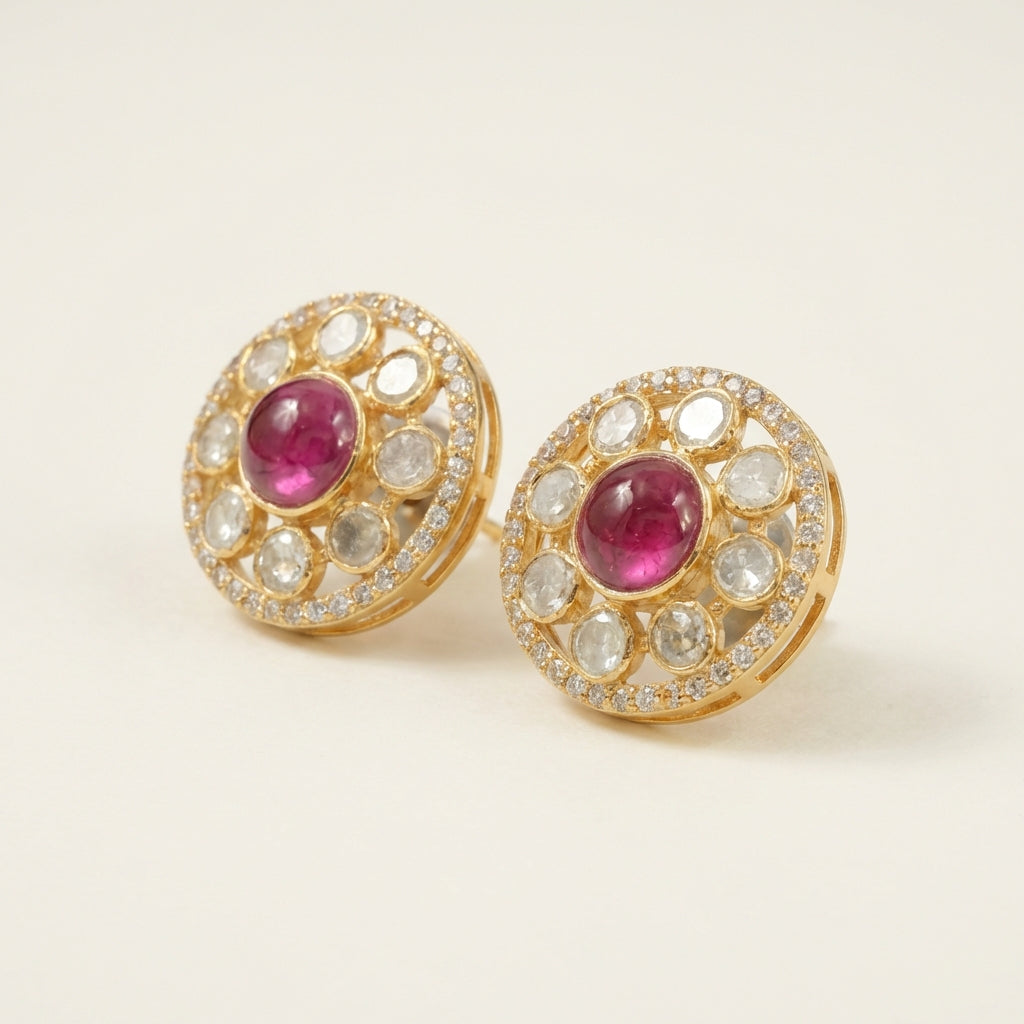 ZEVARAZ Aabha Manak Kamal Polki Earrings