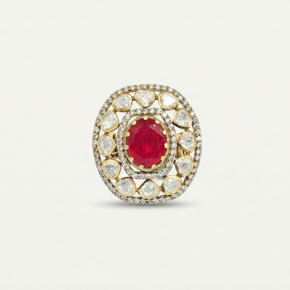 ZEVARAZ Aabha Classic Kundan Silver Ring