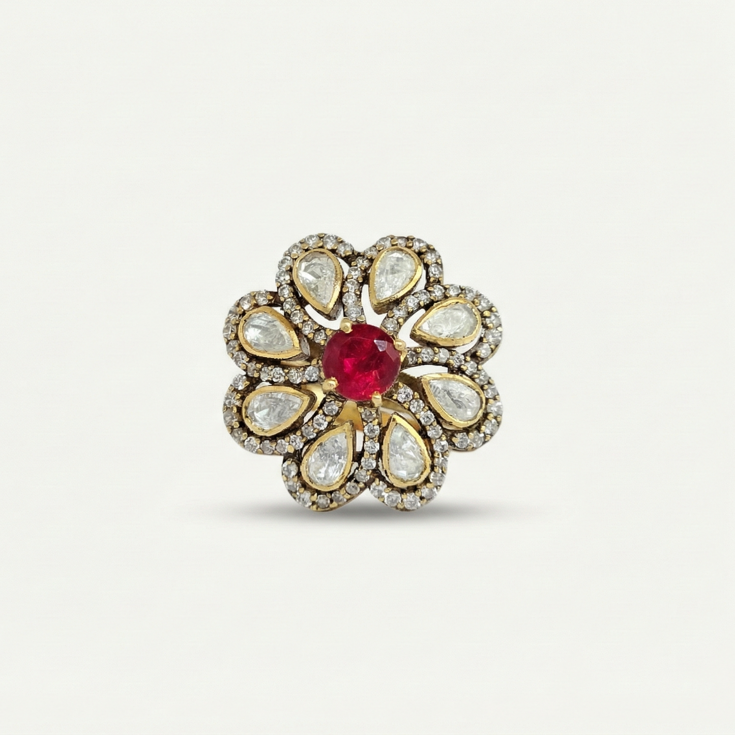 ZEVARAZ Aabha Classic Kundan Silver Ring