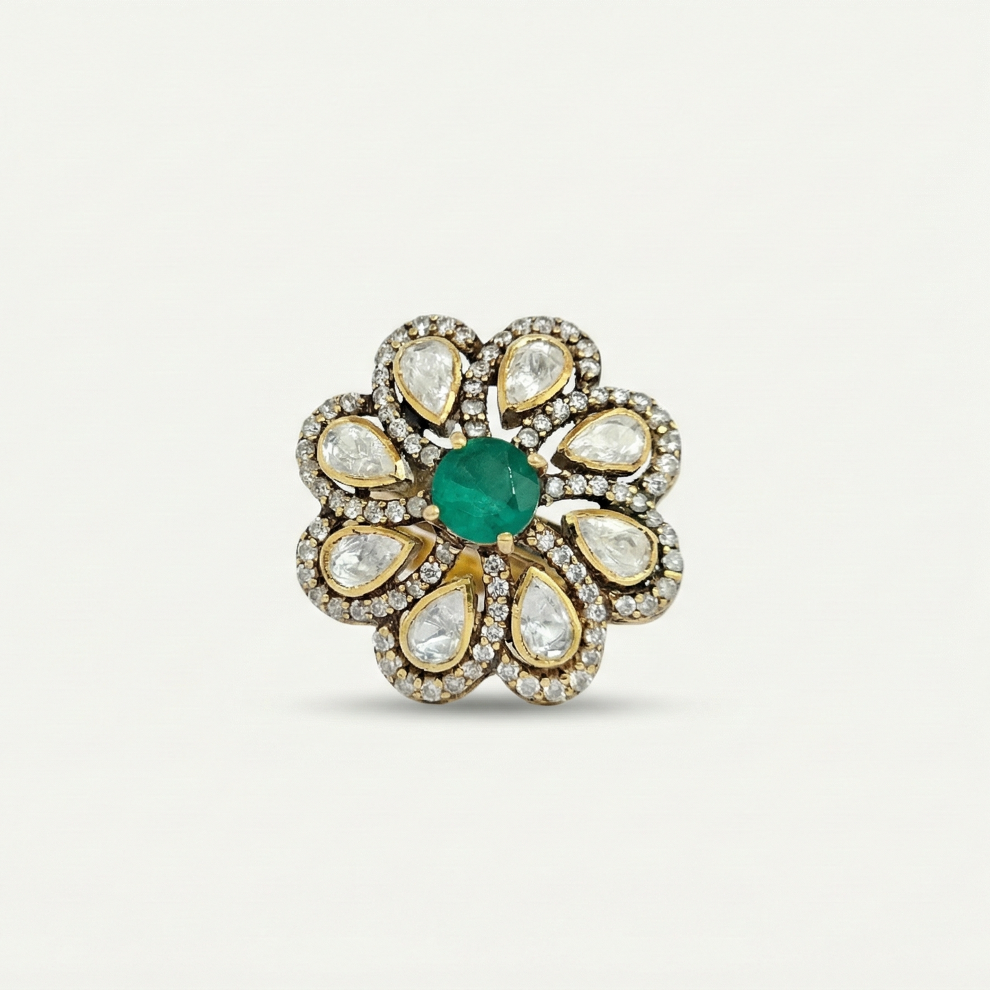ZEVARAZ Aabha Classic Kundan Silver Ring