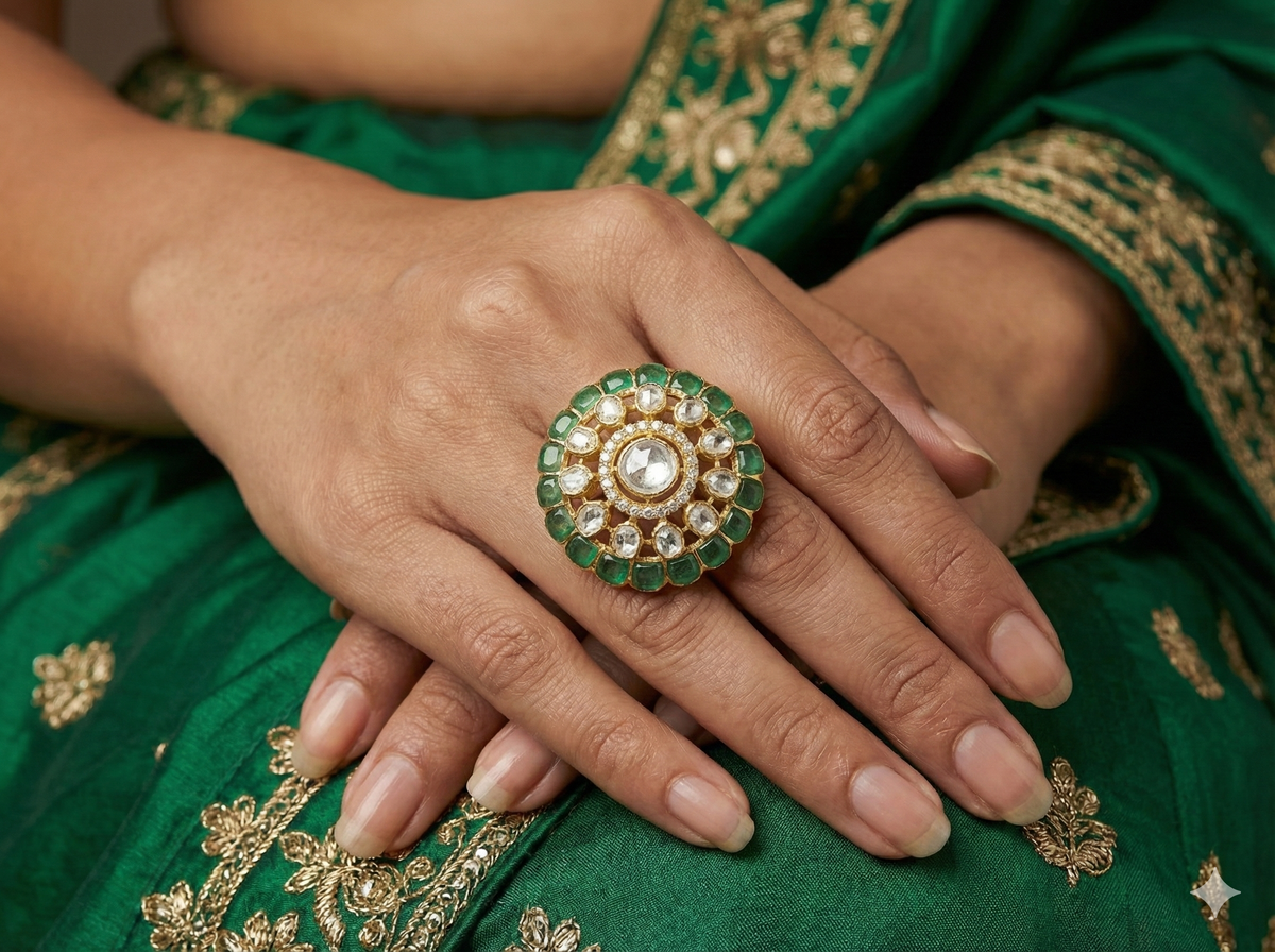 ZEVARAZ Aabha Akaar Kundan Silver Ring