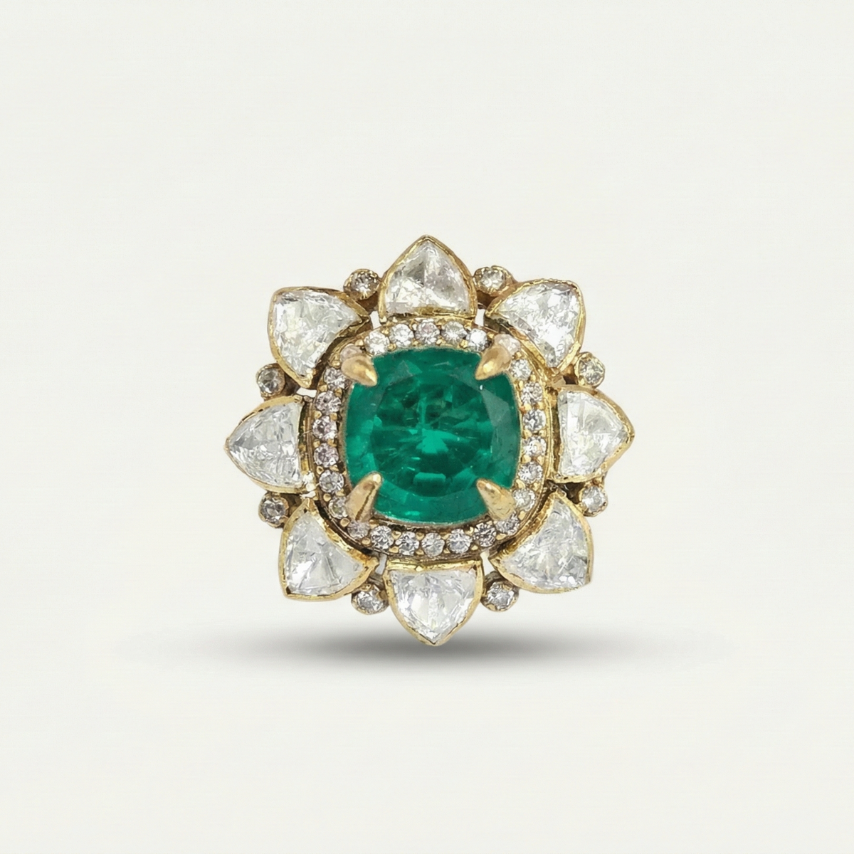 ZEVARAZ Aabha Panna Kamal Kundan Silver Ring
