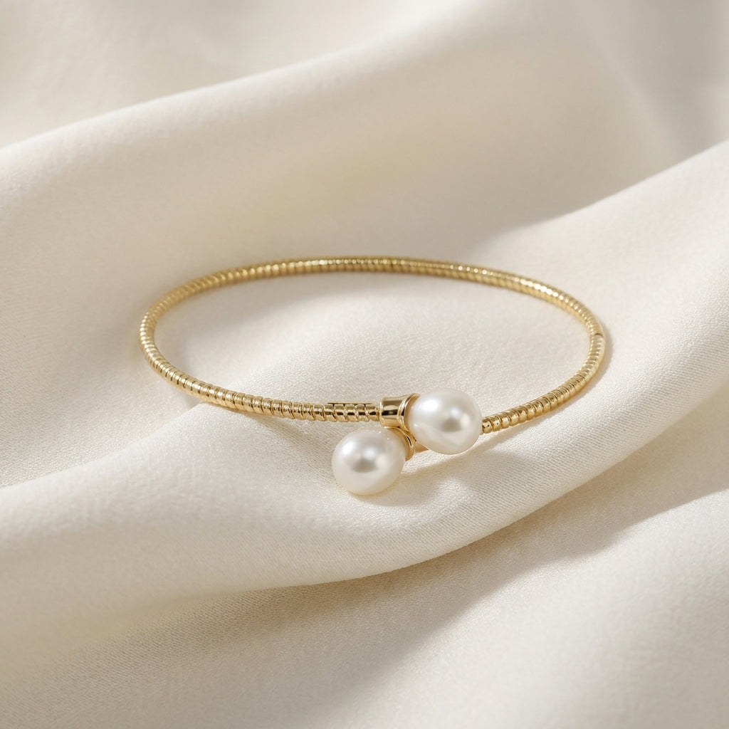 ZEVARAZ Nira Twin Pearl Silver Bracelet