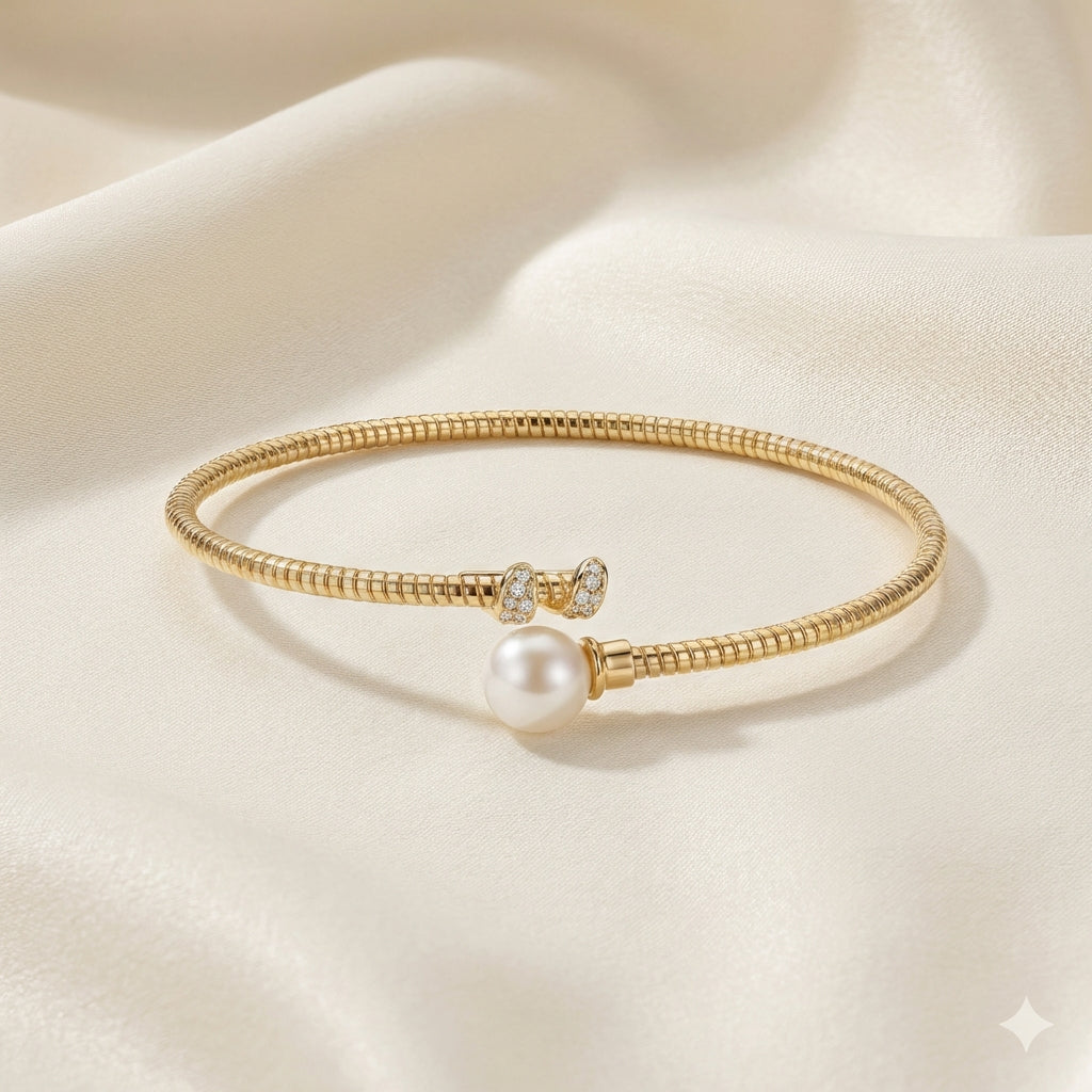 ZEVARAZ Nira Serpentine Pearl Gold Polish Bracelet