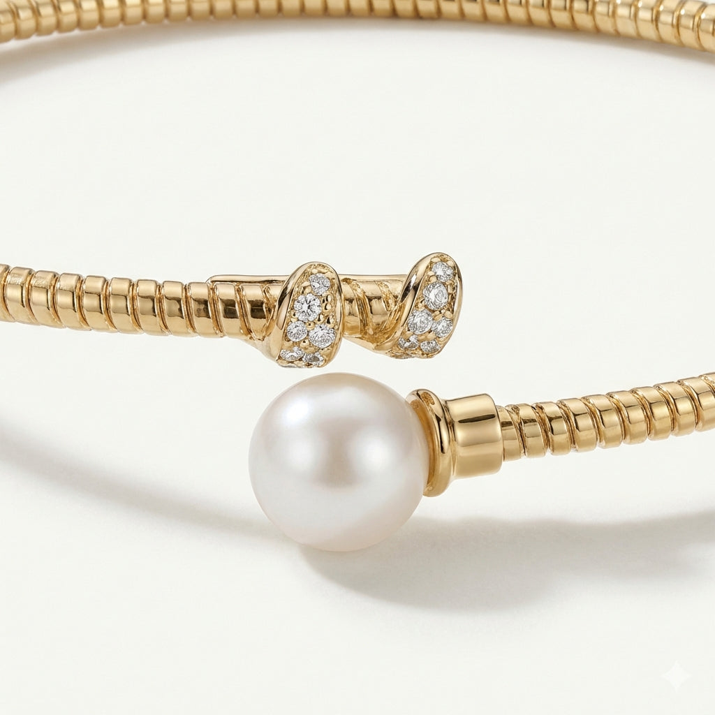 ZEVARAZ Nira Serpentine Pearl Gold Polish Bracelet