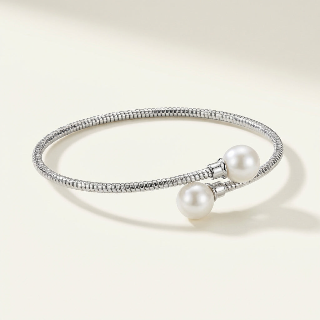 ZEVARAZ Nira Twin Pearl Silver Bracelet