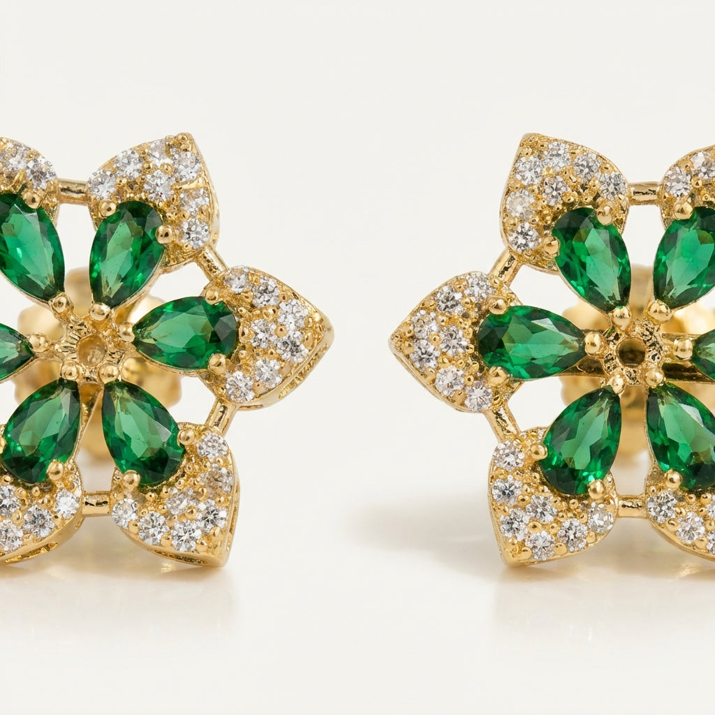 ZEVARAZ Ratna Panna Pushpa Studs