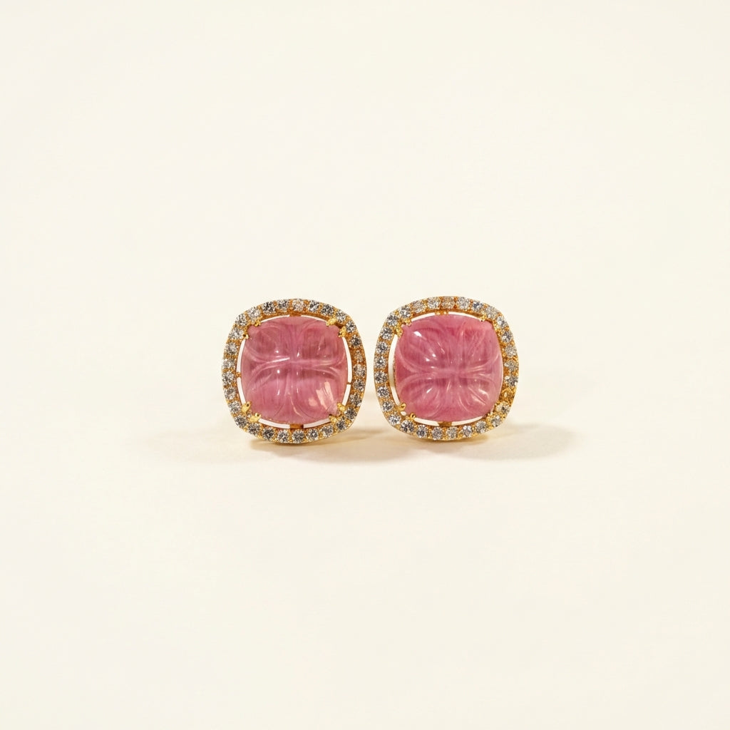 ZEVARAZ Ratna Gulabi Kamal Studs