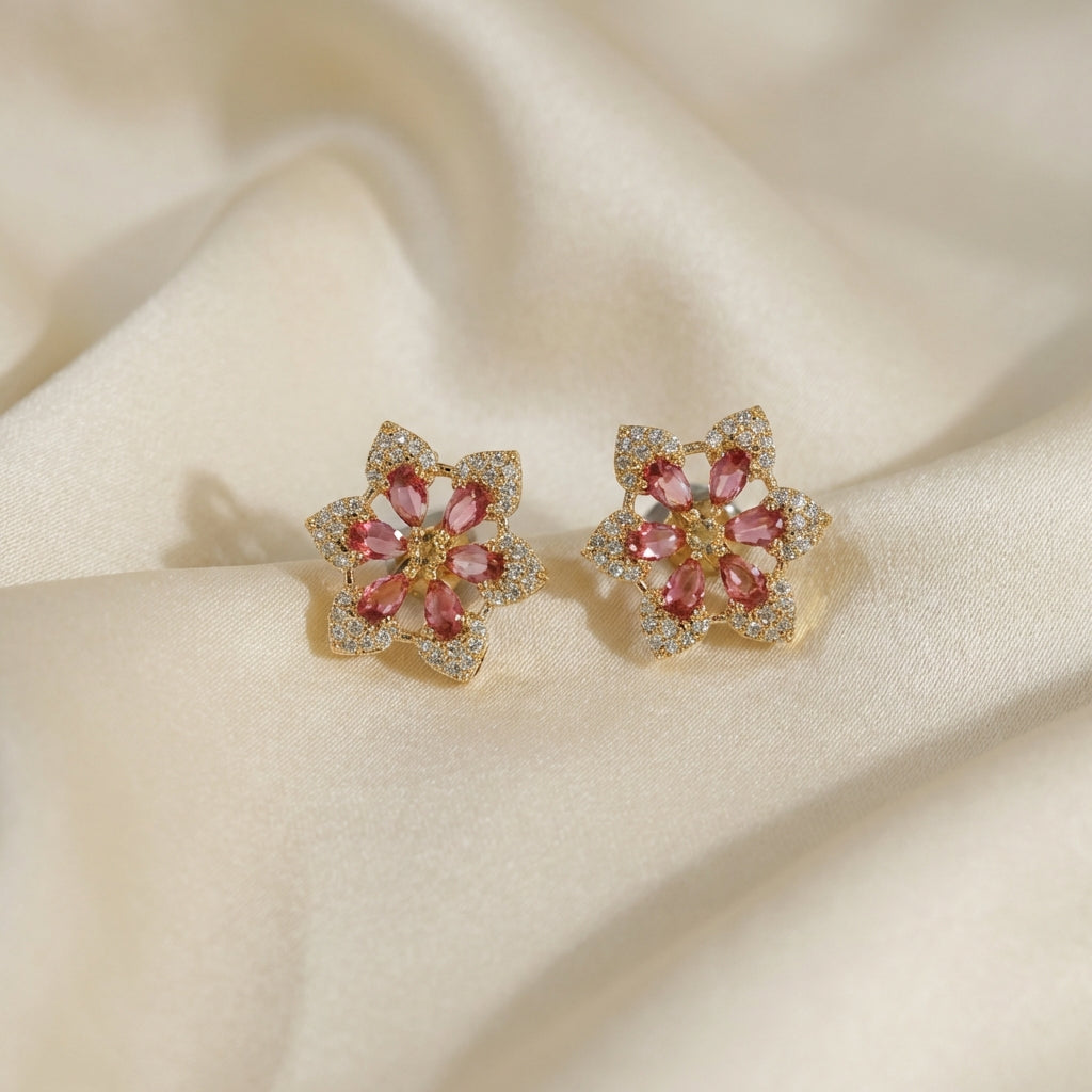 ZEVARAZ Ratna Ruby Pushpa Studs