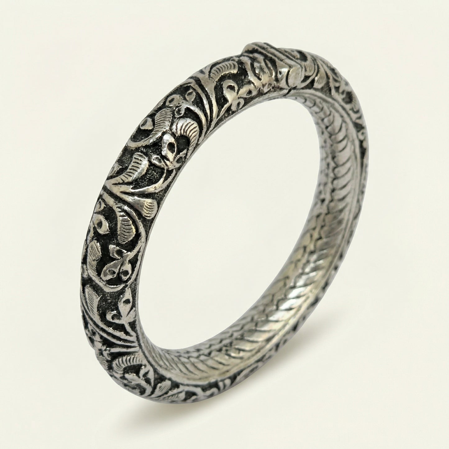 ZEVARAZ Kala Classic Openable Oxidised Silver Bangle - Zevaraz