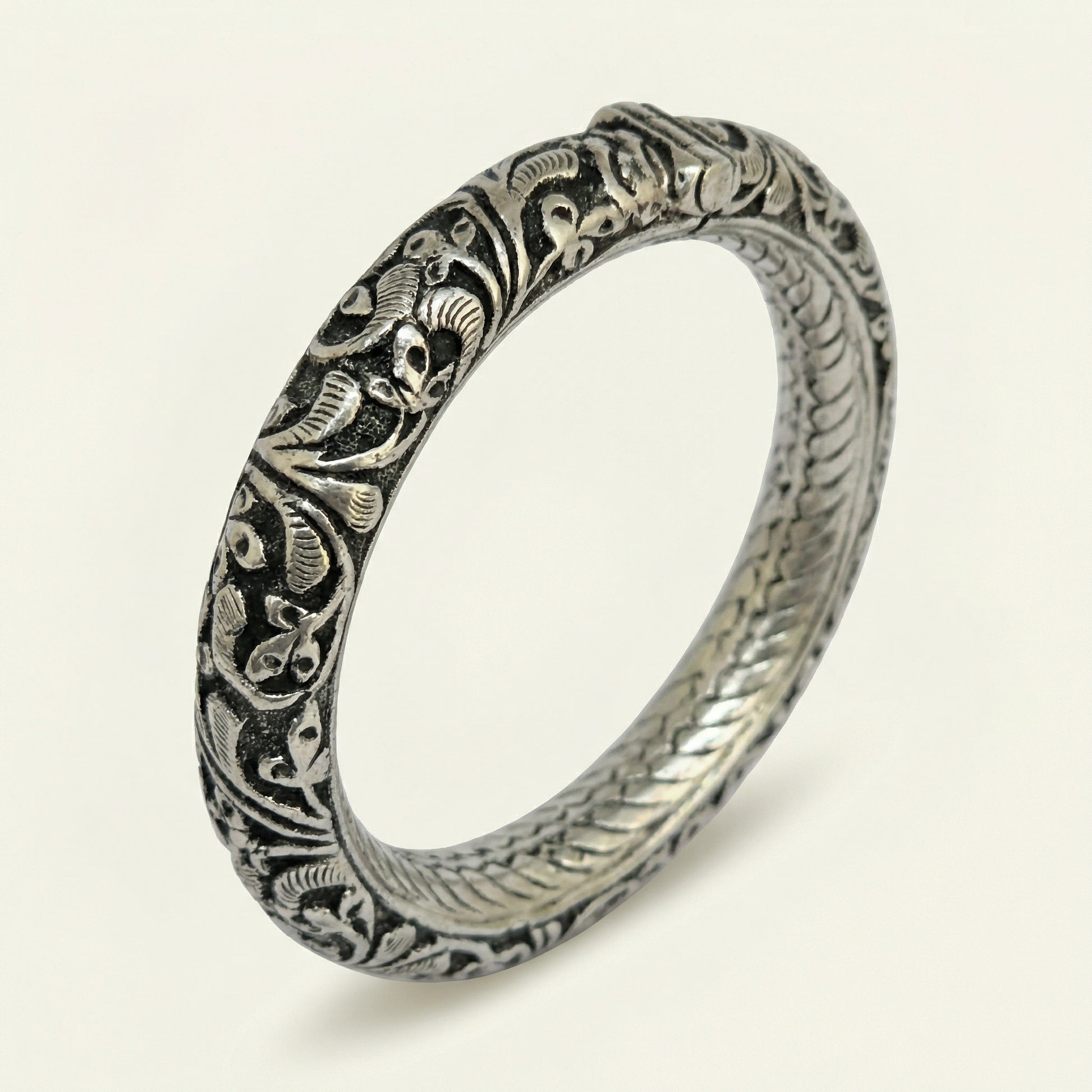 ZEVARAZ Kala Classic Openable Oxidised Silver Bangle - Zevaraz
