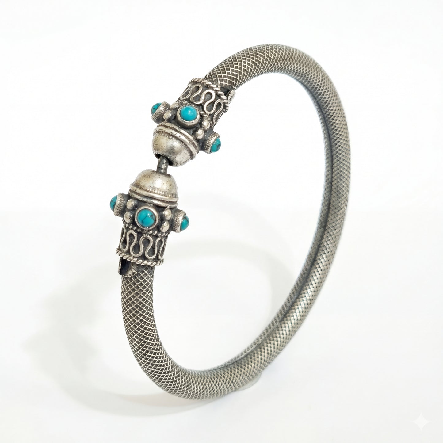 ZEVARAZ Kala Firoza Openable Oxidised Silver Bangle - Zevaraz