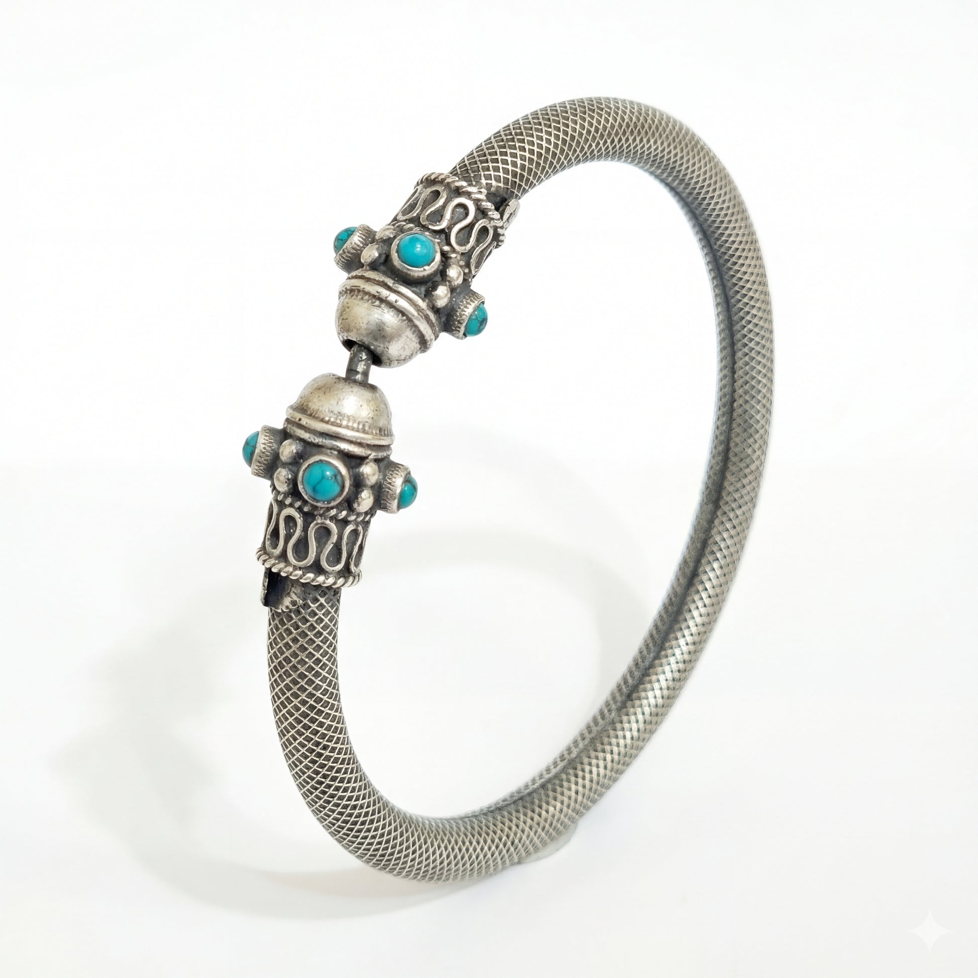 ZEVARAZ Kala Firoza Openable Oxidised Silver Bangle - Zevaraz