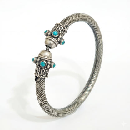 ZEVARAZ Kala Firoza Openable Oxidised Silver Bangle - Zevaraz