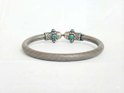 ZEVARAZ Kala Firoza Openable Oxidised Silver Bangle - Zevaraz