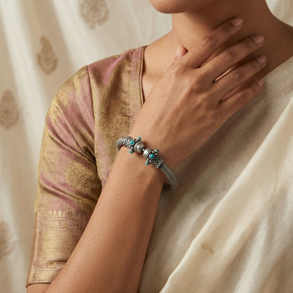 ZEVARAZ Kala Firoza Openable Oxidised Silver Bangle - Zevaraz