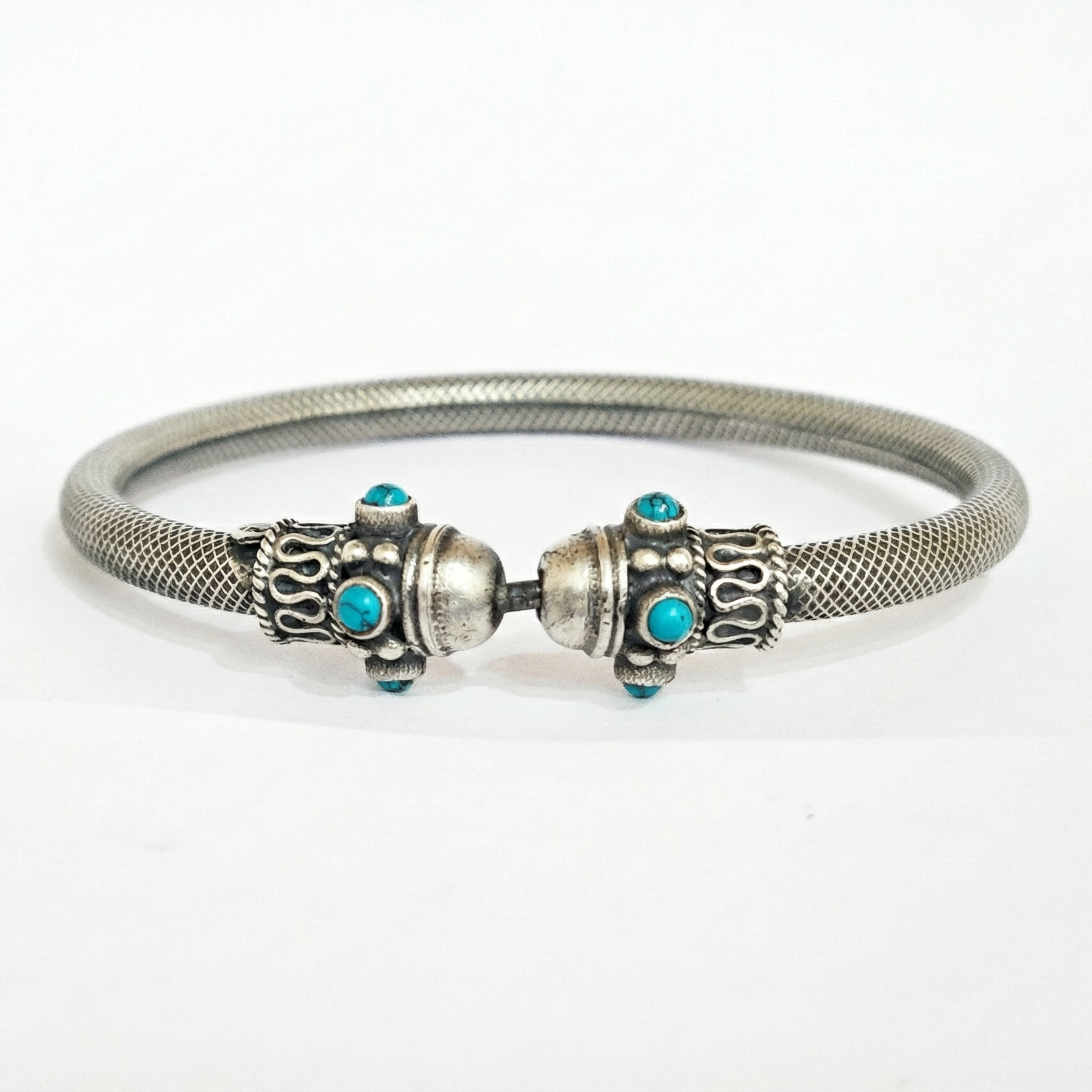 ZEVARAZ Kala Firoza Openable Oxidised Silver Bangle - Zevaraz