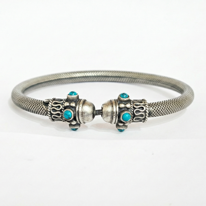 ZEVARAZ Kala Firoza Openable Oxidised Silver Bangle - Zevaraz